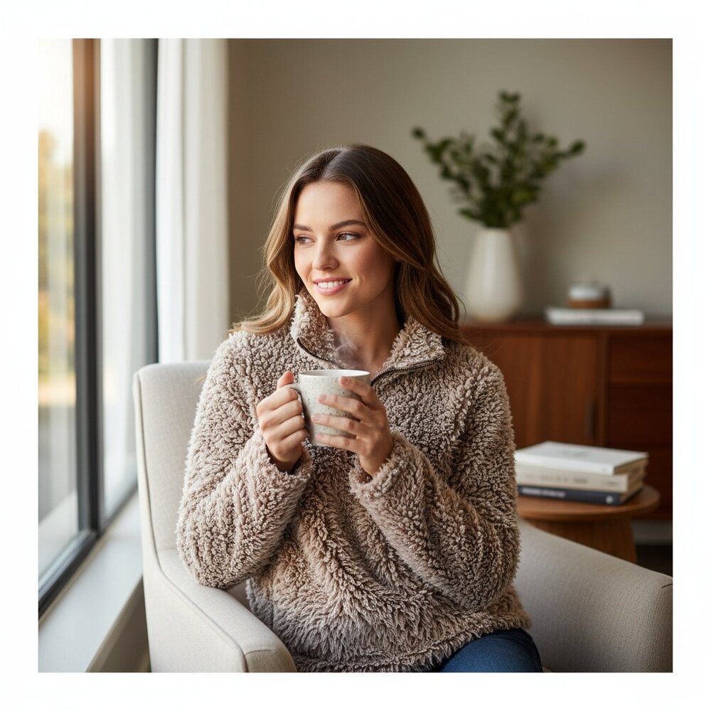 Dylan Los Angeles Oversized Frosty Tipped 1/4 Zip  Pullover Sherpa- S